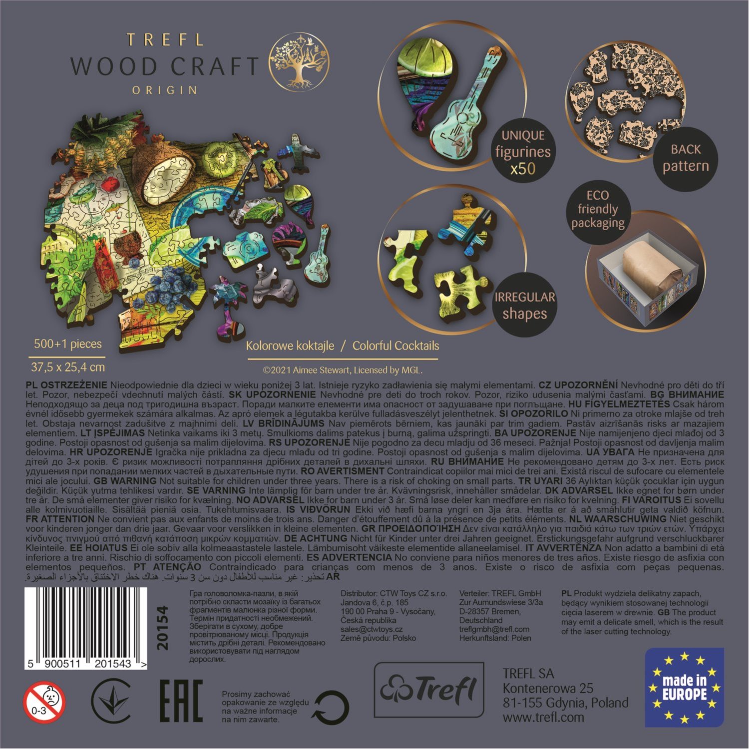 TREFL Wood Craft Origin puzzle Barevné koktejly 501 dílků