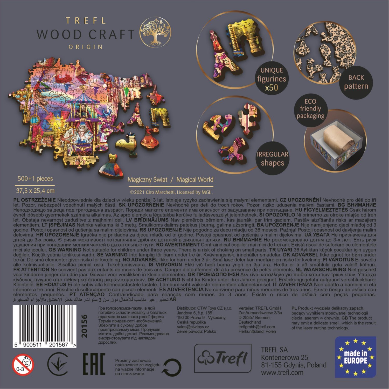 TREFL Wood Craft Origin puzzle Kouzelný svět 501 dílků