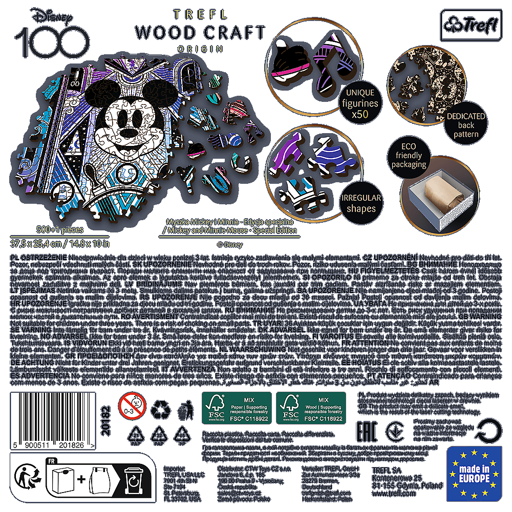 TREFL Wood Craft Origin puzzle Mickey Mouse a Minnie 501 dílků
