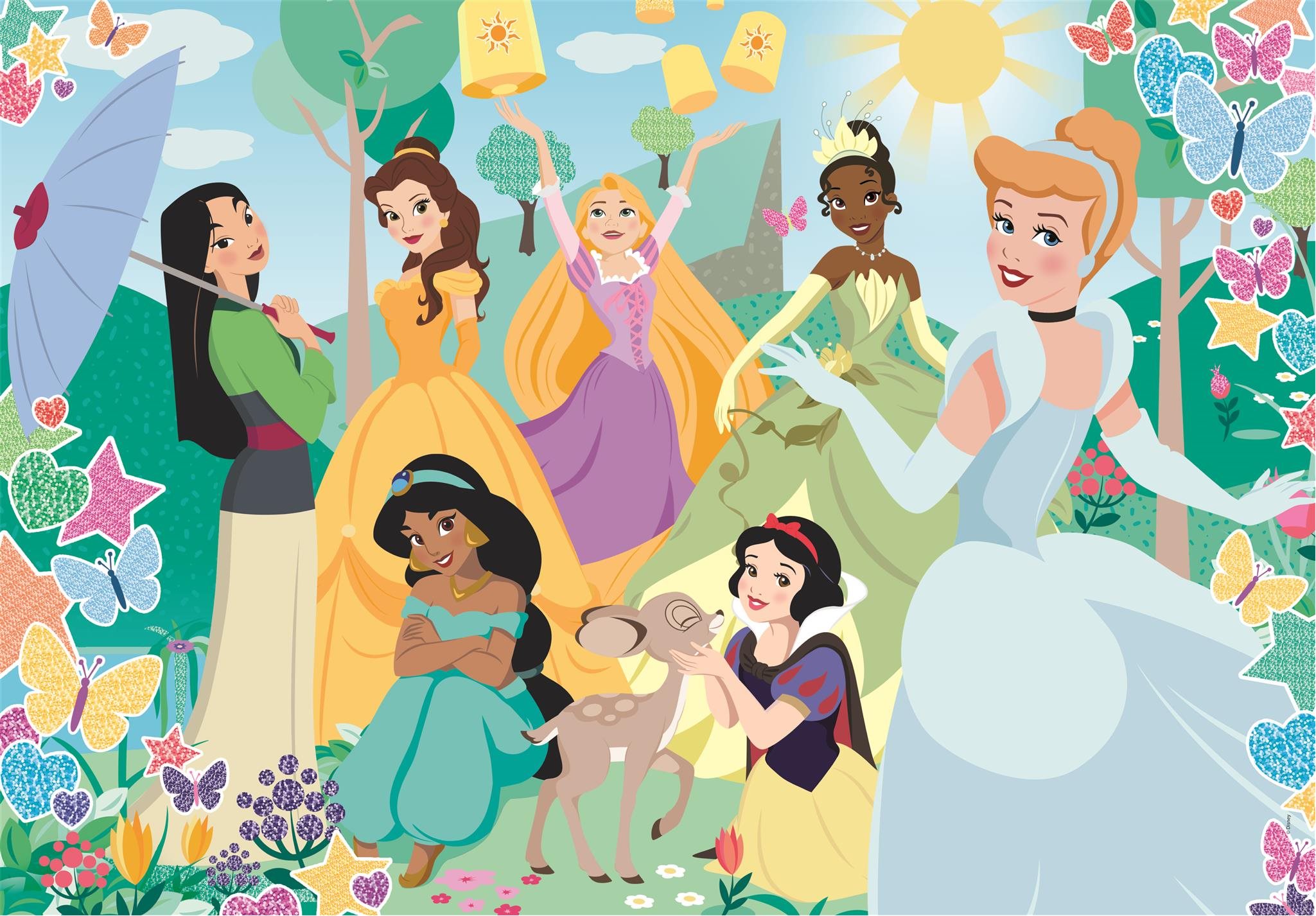 CLEMENTONI Třpytivé puzzle Disney princezny v zahradě 104 dílků