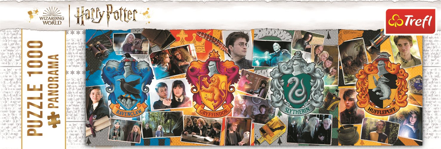 TREFL Panoramatické puzzle Harry Potter: Čtyři bradavické koleje 1000 dílků