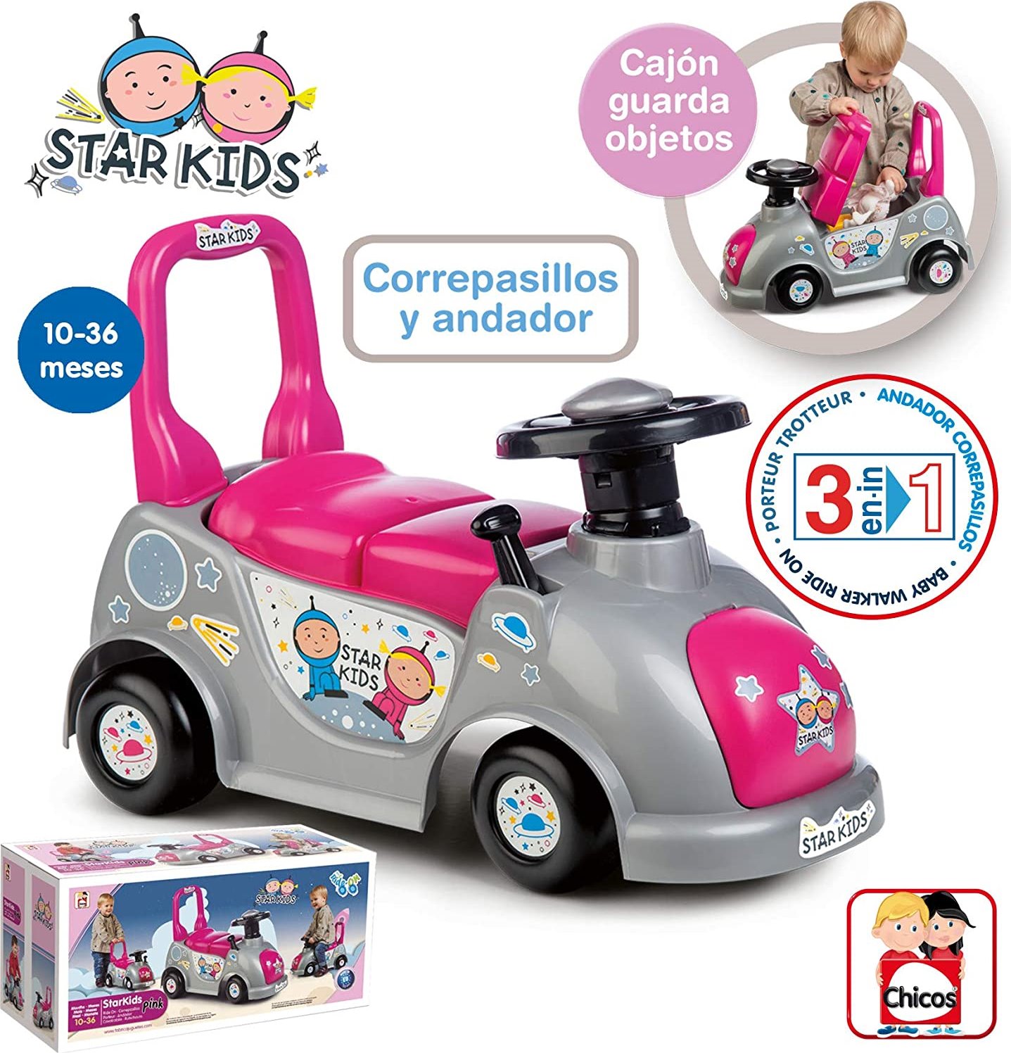 CHICOS Odrážedlo Star Kids 3v1 růžové