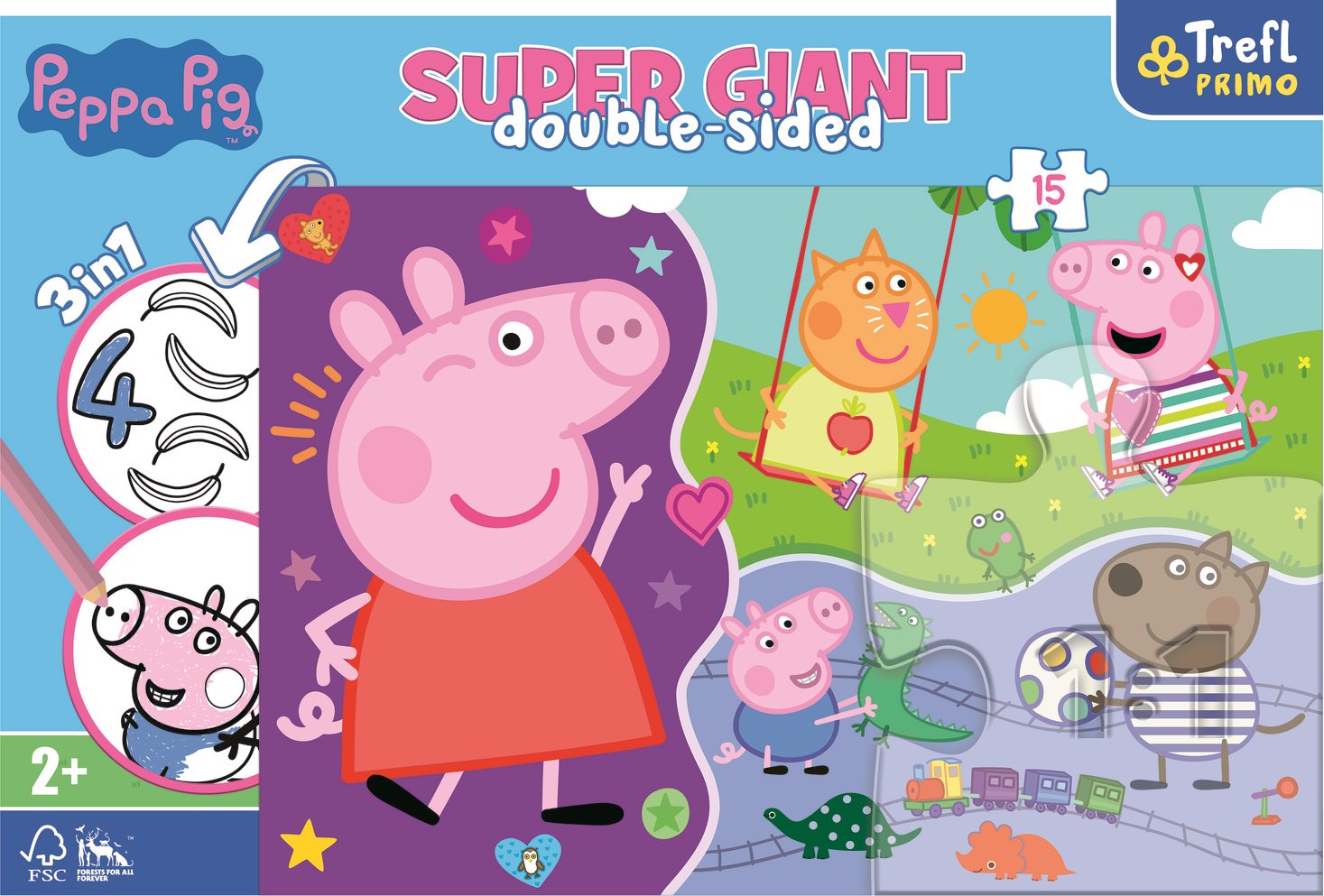 TREFL Oboustranné puzzle Prasátko Peppa SUPER GIANT 15 dílků