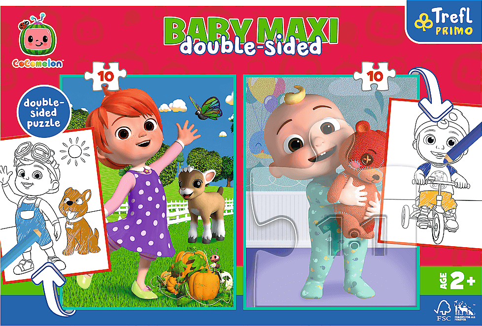 TREFL Oboustranné puzzle Cocomelon: Přátelé BABY MAXI 2x10 dílků