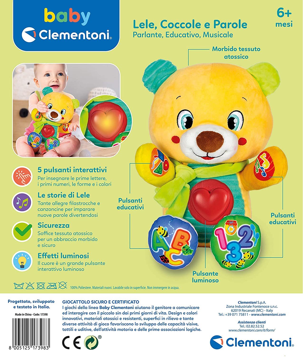 CLEMENTONI BABY Interaktivní medvídek Knoflík CZ,SK,HU