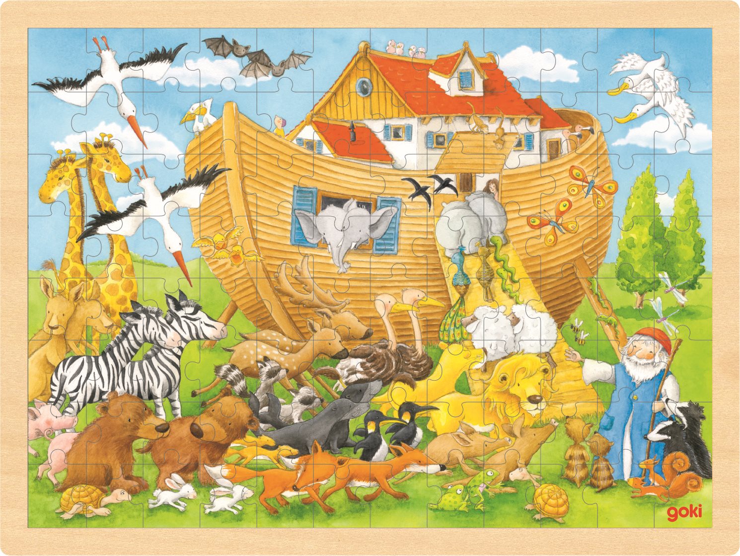 GOKI Dřevěné puzzle Noemova archa 96 dílků