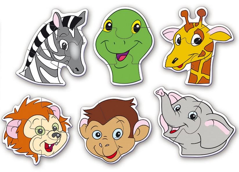 DOHÁNY Baby puzzle Zvířecí hlavičky - safari 6v1 (2-4 dílky)
