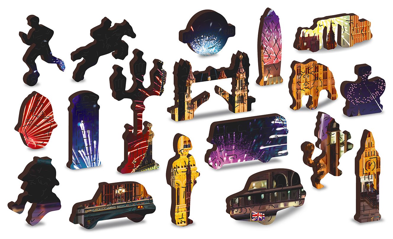 WOODEN CITY Dřevěné puzzle Noční Londýn 2v1, 75 dílků EKO
