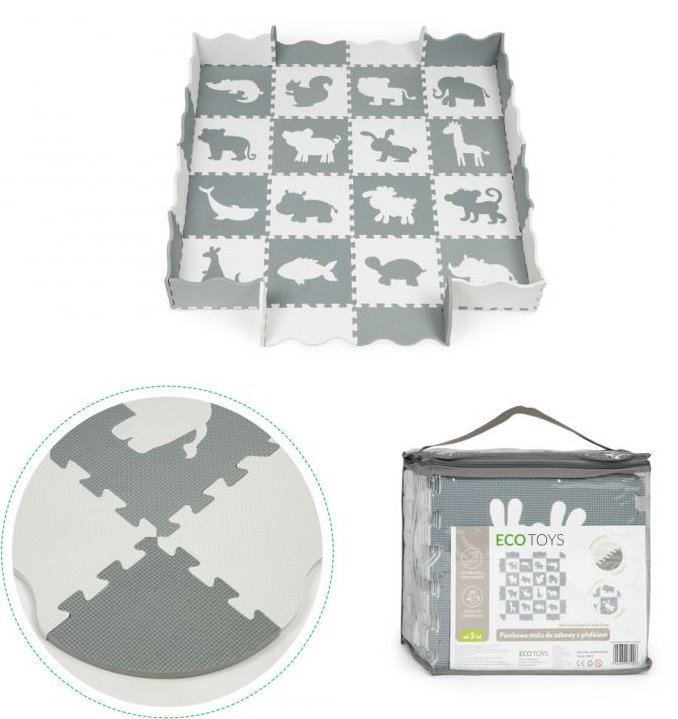 ECOTOYS Pěnové puzzle Zvířata šedá-bílá SX s okraji