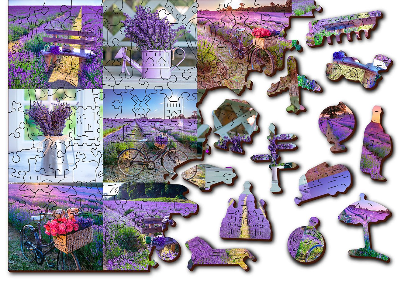 WOODEN CITY Dřevěné puzzle Levandulová Francie 2v1, 150 dílků EKO