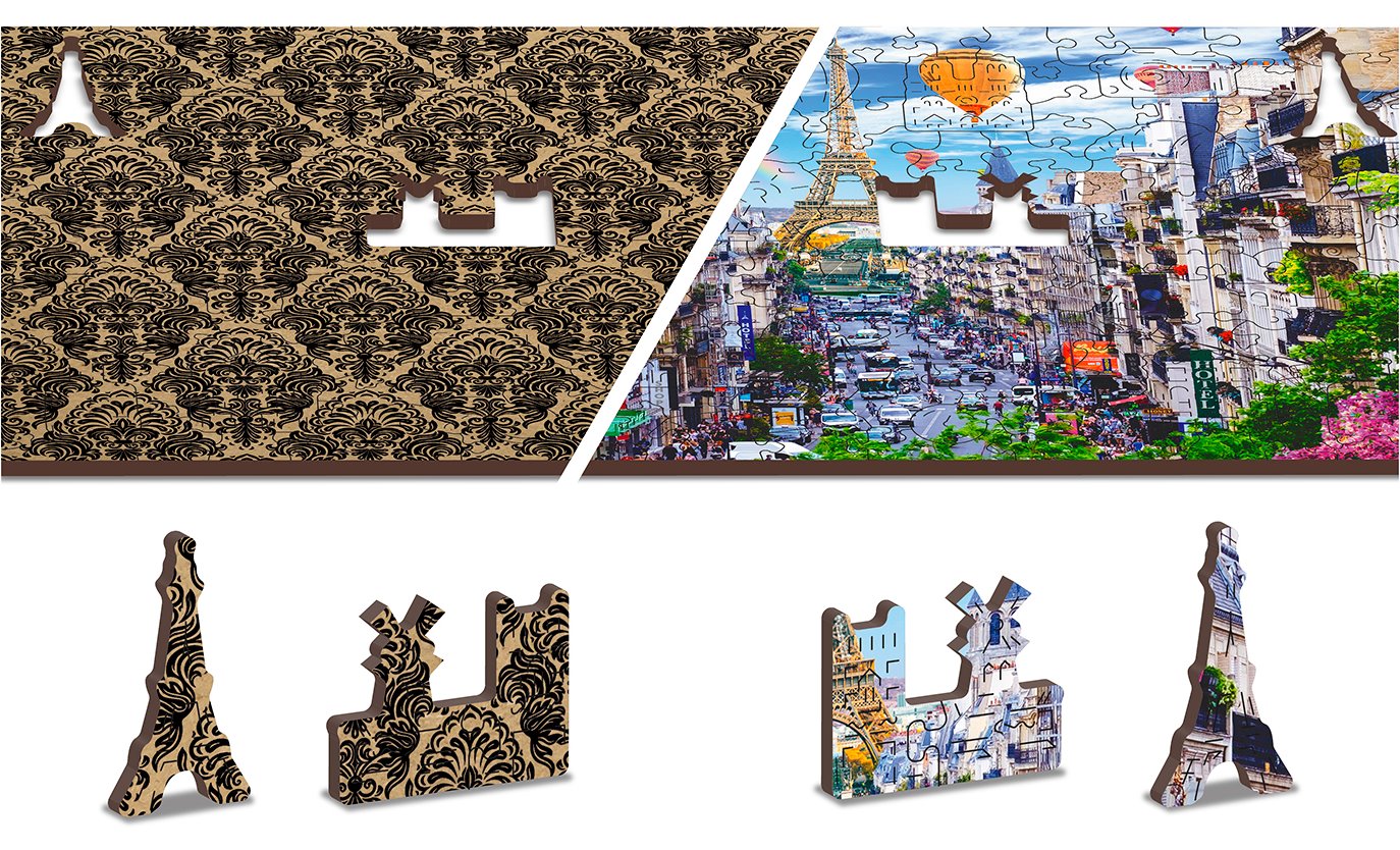 WOODEN CITY Dřevěné puzzle Rušná Paříž 2v1, 150 dílků EKO