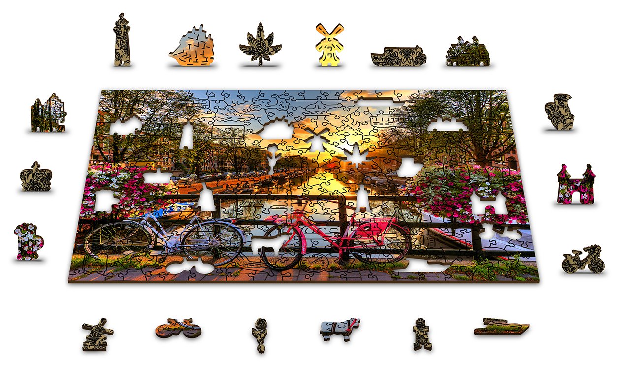 WOODEN CITY Dřevěné puzzle Kola v Amsterdamu 2v1, 300 dílků EKO