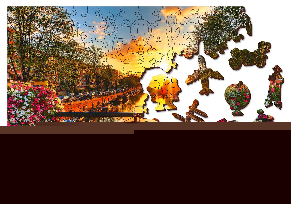 WOODEN CITY Dřevěné puzzle Kola v Amsterdamu 2v1, 150 dílků EKO