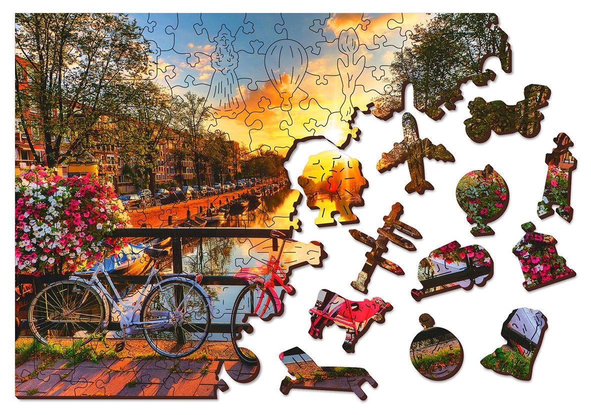 WOODEN CITY Dřevěné puzzle Kola v Amsterdamu 2v1, 75 dílků EKO