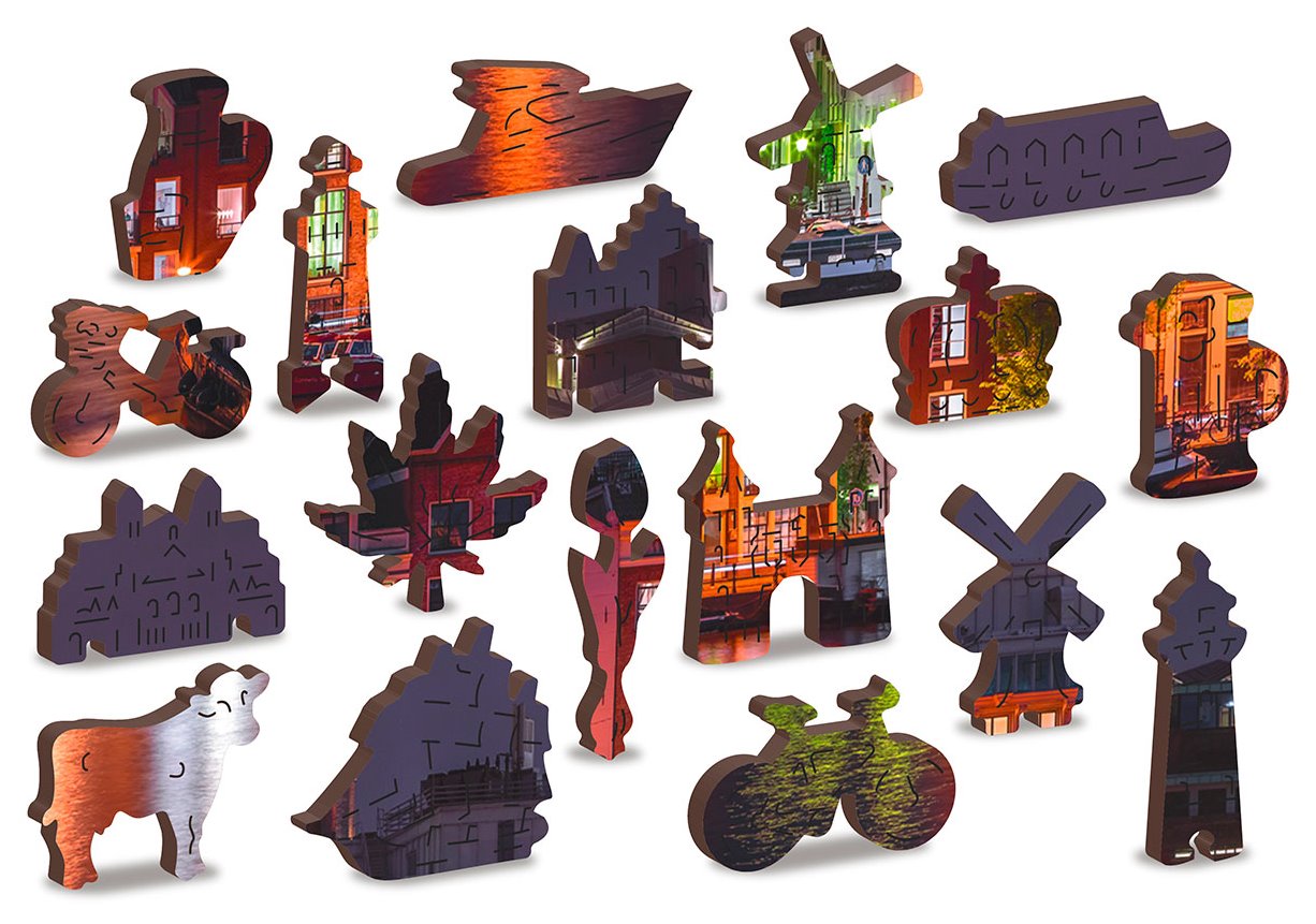 WOODEN CITY Dřevěné puzzle Noční Amsterdam 2v1, 150 dílků EKO
