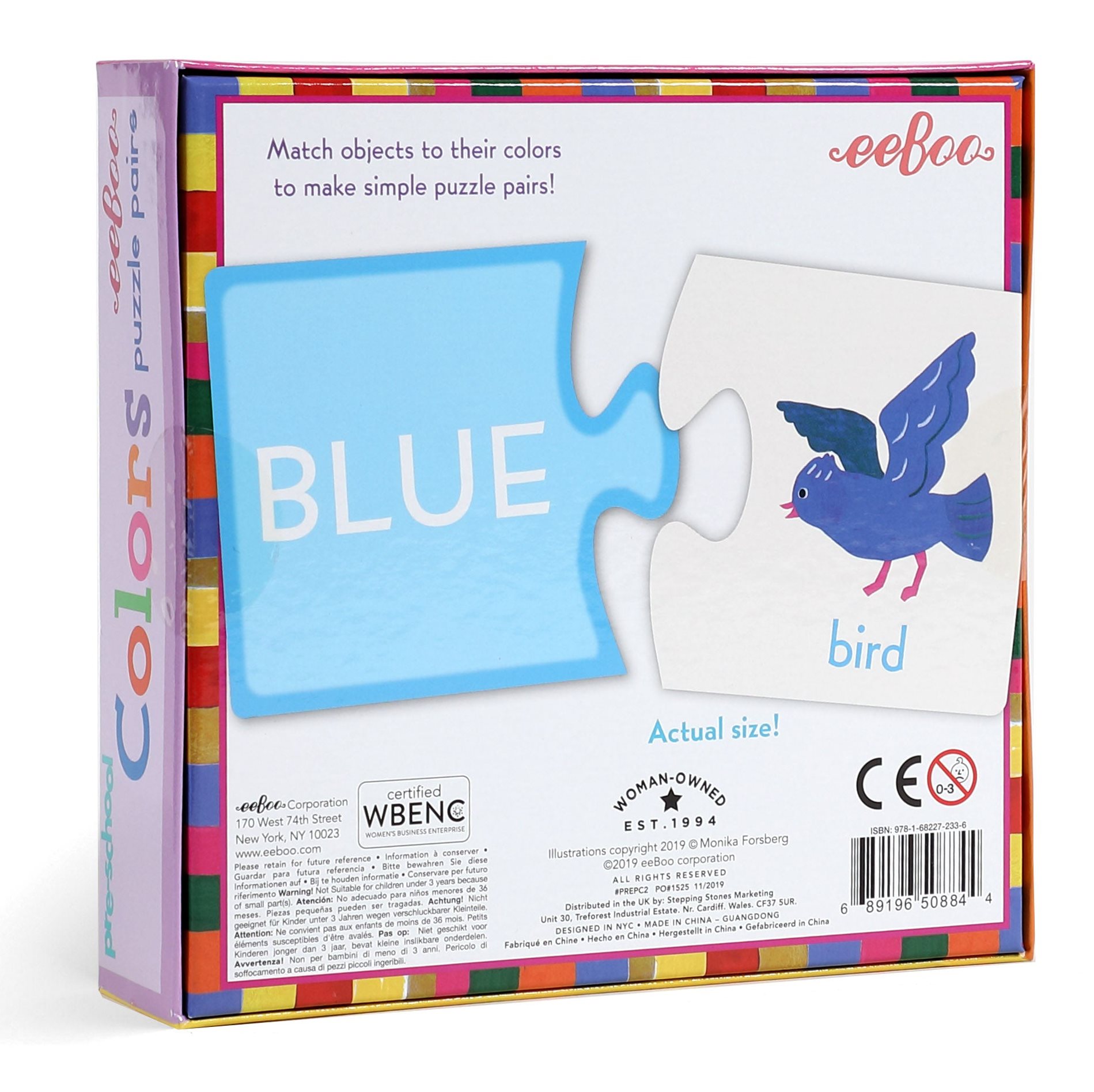 EEBOO Duo puzzle Barvy (anglicky) 12x2 dílky