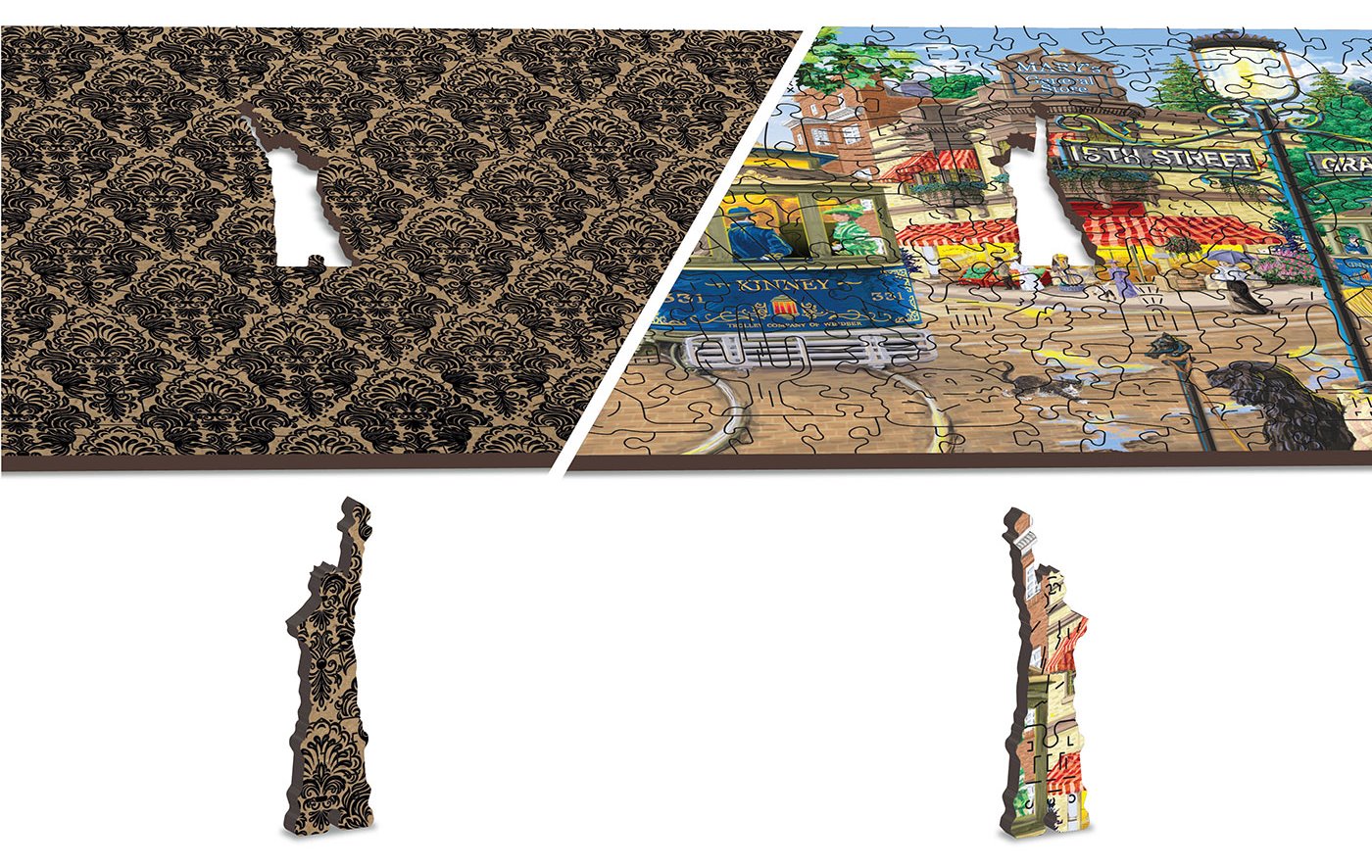 WOODEN CITY Dřevěné puzzle Viktoriánská ulice 2v1, 400 dílků EKO