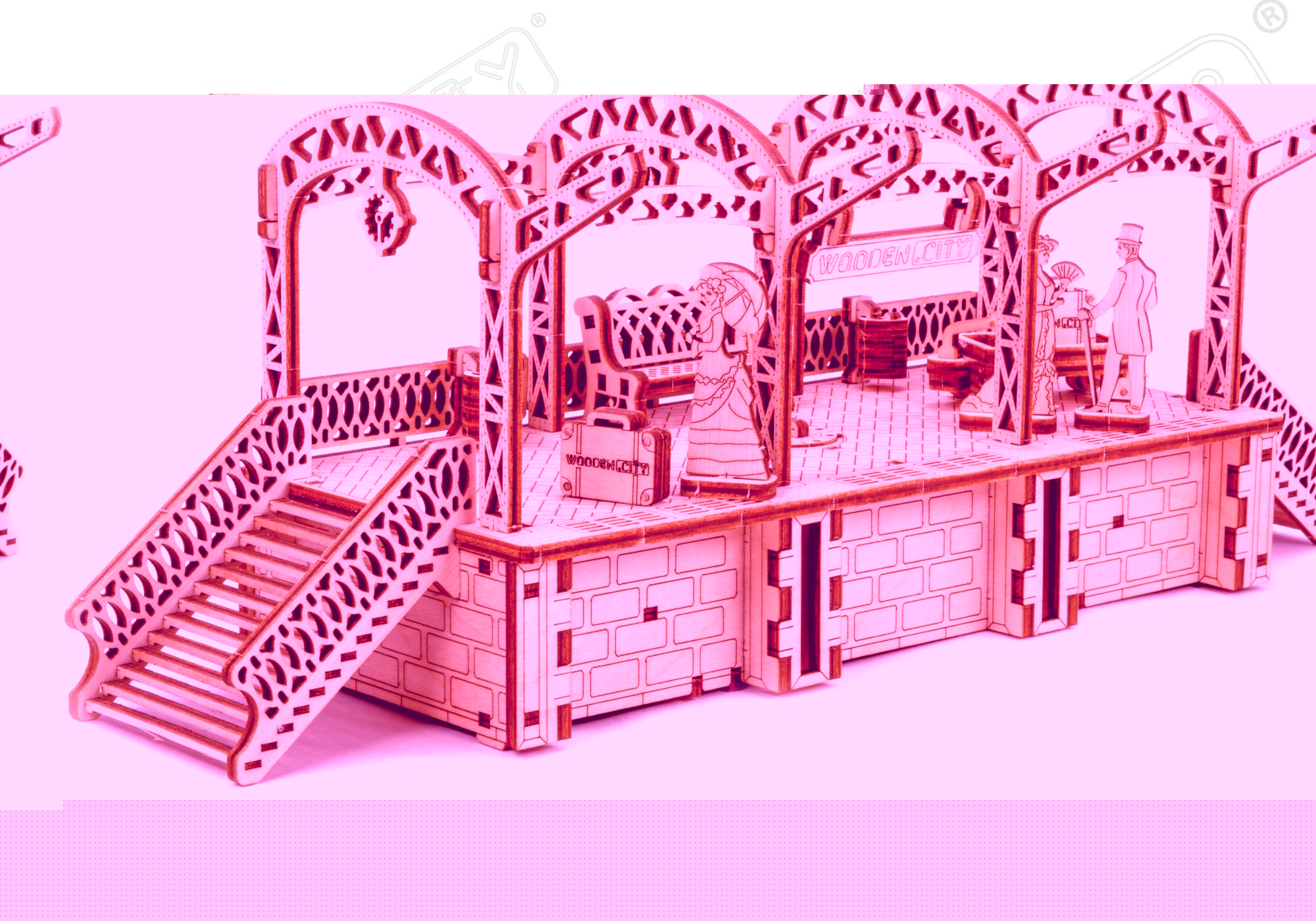 WOODEN CITY 3D puzzle Kruhové koleje s přejezdem 159 dílů