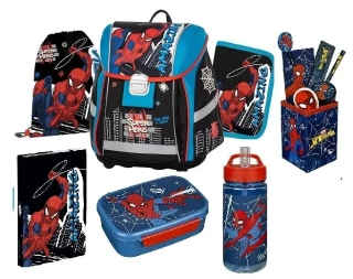 Školní sada set 7ks PREMIUM LIGHT Spiderman batoh, penál, sáček, box na sešity, box na svačinu, láhev, psací potřeby 