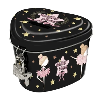 POKLADNIČKA VE TVARU SRDCE SE ZÁMKEM BALERÍNA