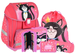 Školní batoh - 5-dílný set SMART 3D s LED osvětlením - Cat Queen