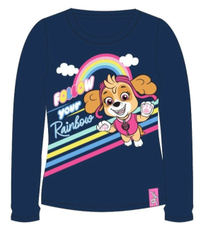 Dívčí tričko TLAPKOVÁ PATROLA Skye s duhou dlouhý rukáv