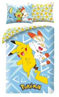 Povlečení z mikrovlákna 140x200 + 70x90 cm - Pokémon "Pikachu a Scorbunny"