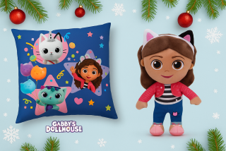 Gabby's Dollhouse SADA POLŠTÁŘEK,PLYŠOVÁ GABBY 25 cm