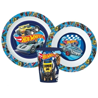 Jídelní sada s pohárkem Hot Wheels