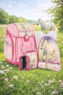 Školní batoh - 5-dílný set NEW START 3D s LED osvětlením - Wild Horse