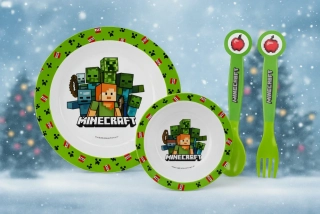 MINECRAFT 3 -dílný jídelní set talíř,miska,příbor