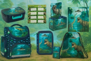 Zvýhodněná školní sada s aktovkou dinosauři 7 ks