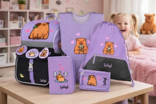 BAAGL SET 5 Zippy Kapybara: aktovka, penál, sáček, zástěra, peněženka