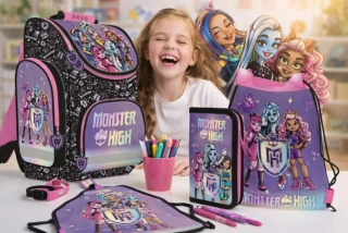 ZVÝHODNĚNÁ ŠKOLNÍ SADA 4KS MONSTER HIGH-aktovka,penál,sáček,zástěrka