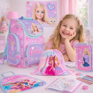 ZVÝHODNĚNÁ ŠKOLNÍ SADA 4KS BARBIE-aktovka,penál,sáček,zástěrka