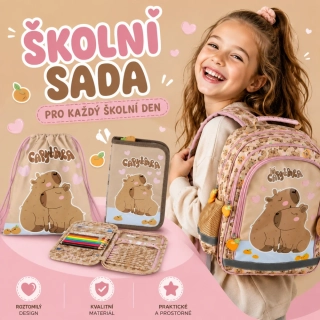 DERFORM ŠKOLNÍ SADA KAPYBARA 3 KS batoh,sáček,jednopatrový penál plněný