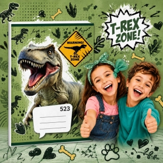 ŠKOLNÍ SEŠIT A5,20 LISTOVÝ- LINKOVANÝ 523 T-REX,DINO
