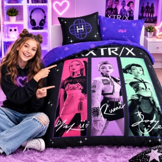 HALANTEX Bavlněné povlečení 140x200 + 70x90 cm - K-Pop Demon Hunters "Trio"