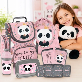 PASO ZVÝHODNĚNÁ ŠKOLNÍ SADA PANDA 5KS-aktovka,penál,sáček,lahev,box