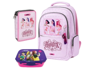 Zvýhodněný školní set KPop Demon Hunters Huntrix – batoh, vybavený penál a box na svačinu