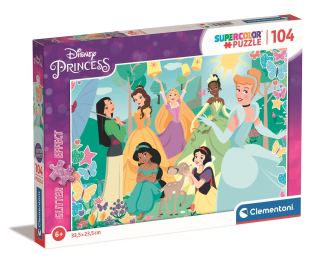 CLEMENTONI Třpytivé puzzle Disney princezny v zahradě 104 dílků