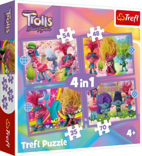 TREFL Puzzle Trollové 3: Barevné dobrodružství 4v1 (35,48,54,70 dílků)