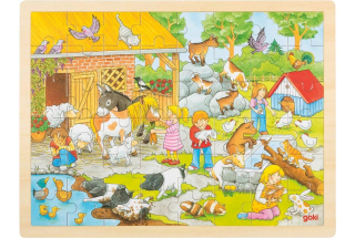 GOKI Dřevěné puzzle Dětská Zoo 48 dílků