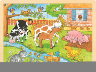 GOKI Dřevěné puzzle Návštěva Zoo 48 dílků