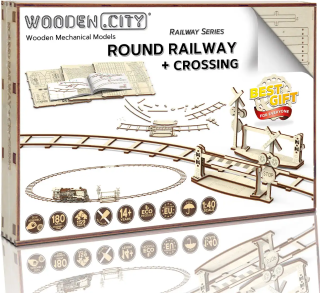 WOODEN CITY 3D puzzle Kruhové koleje s přejezdem 159 dílů