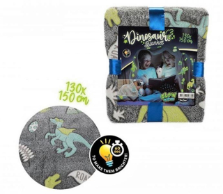 SVÍTÍCÍ FLÍSOVÁ DEKA  DINOSAUR, uni