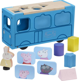 CHARACTER Prasátko Peppa Dřevěná vkládačka školní autobus