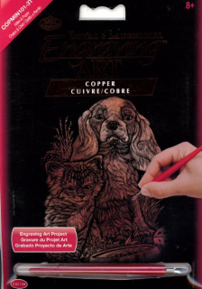 Měděný škrabací obrázek Pes s kočkou