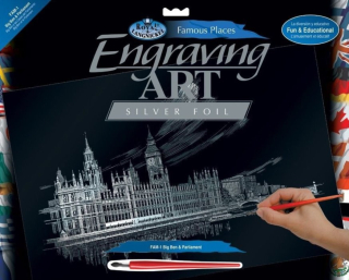 Stříbrný škrabací obrázek Big Ben & Parlament - velký