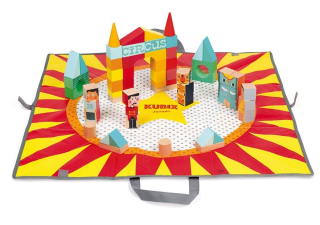 JANOD Dřevěné kostky Kubix Cirkus 60ks se skládací podložkou